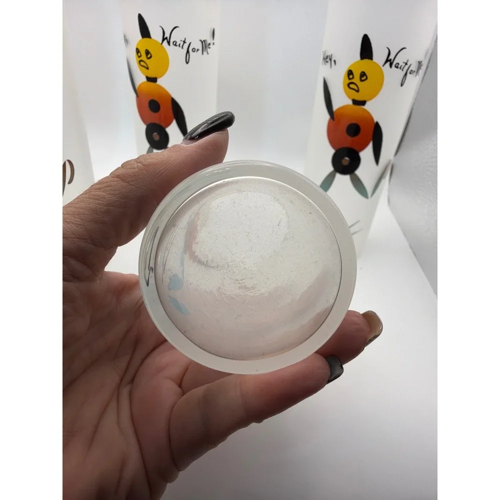 Vintage Frosted Glass Tumblers Hey Wait for Me Mid Century Modern Set of 5